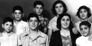 Family portrait missing the father. From right: Diana, Ellen, Elizabeth, Bishara, Mubarak< Alex. In the center Nicola and Huda