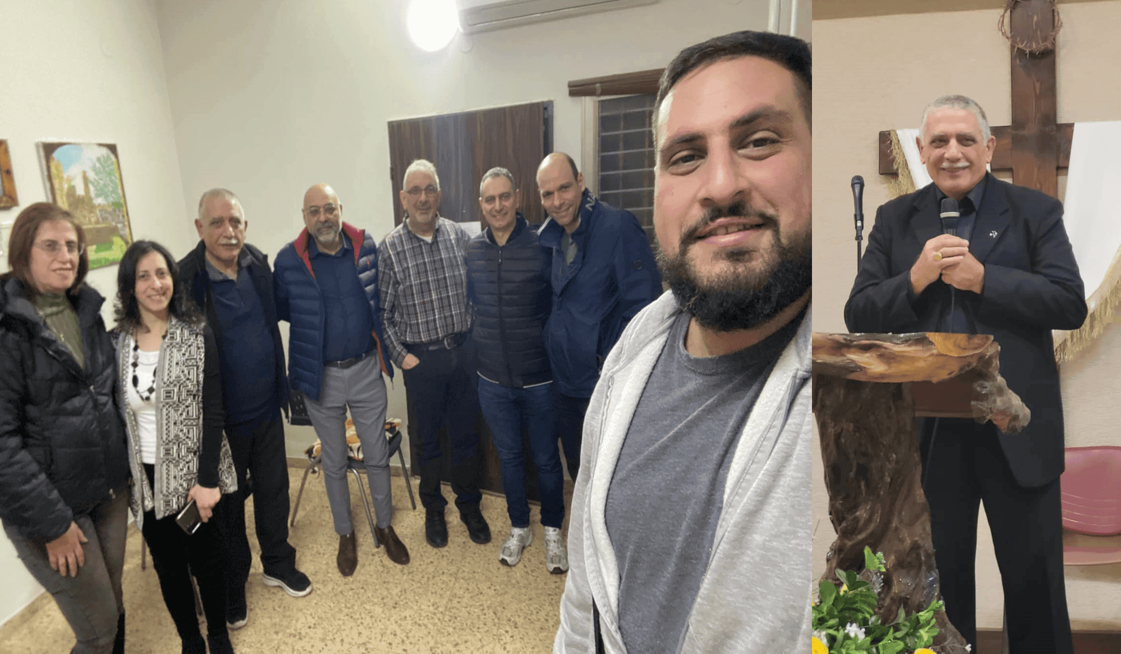 القس بطرس غريب رئيس المجمع الانجيلي في اسرائيل والي يساره اعضاء الهيئة الادارية