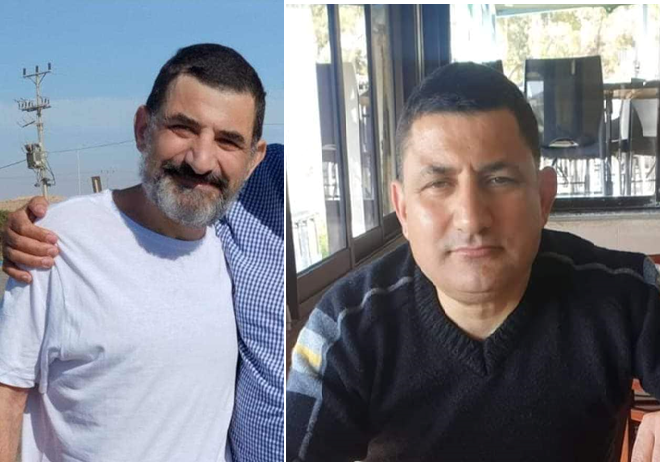 من اليمين د. كمال طنوس قبل الاعتقال والي اليسار بعد سنة في سجون الاحتلال> left after and right before